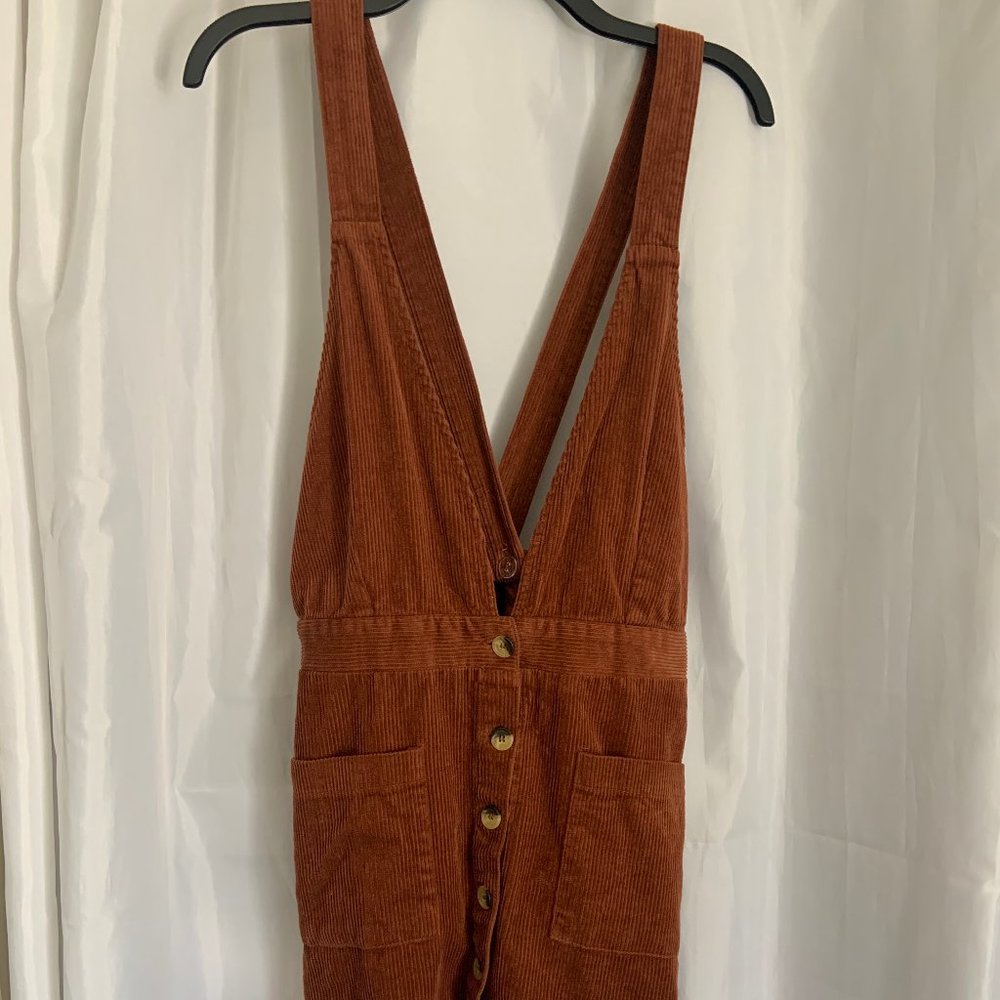 Burnt orange button front corduroy dress
